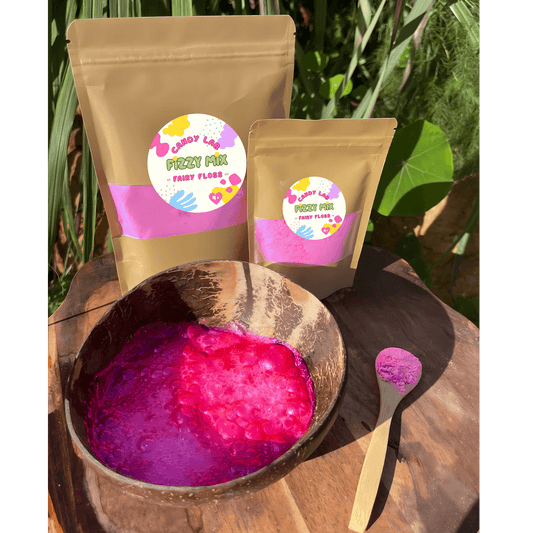 Product in use - Fairy Floss Fizzy Mix in colourful packaging