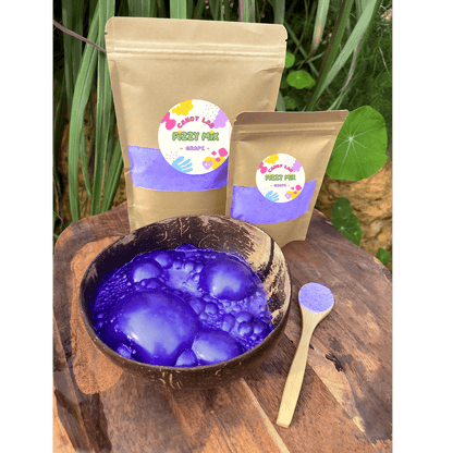 Product in use - Grape Fizzy Mix in colourful packaging