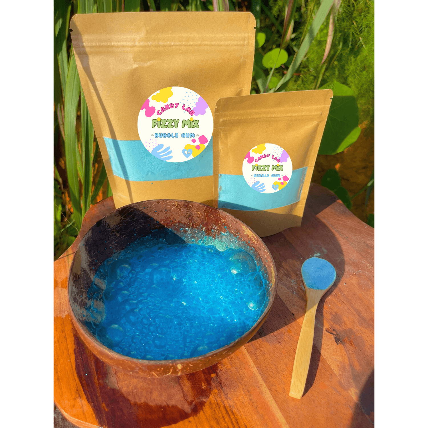 Product in use - Bubble Gum Fizzy Mix in colourful packaging